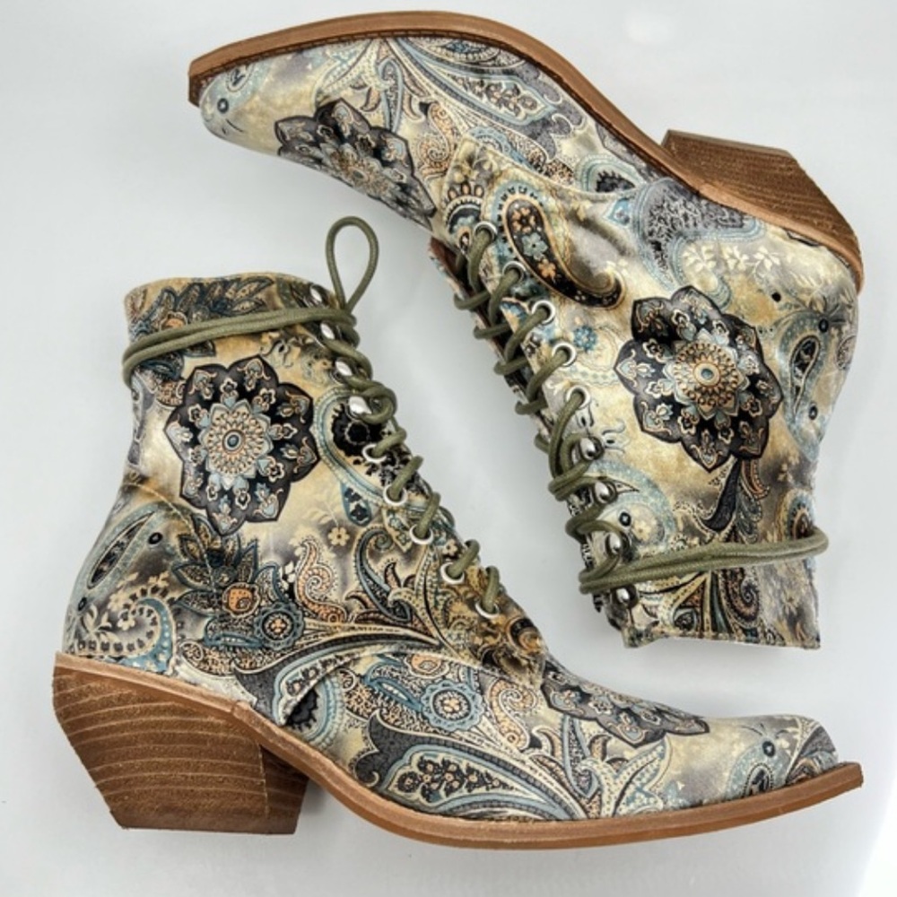 Free People x Jeffrey Campbell Paisley Velvet Ankle Boots